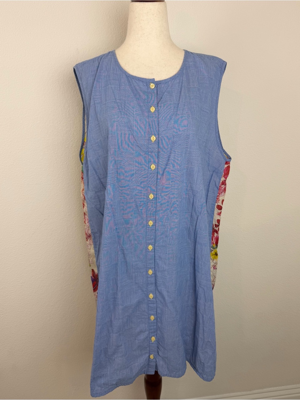 Johnny Was JW Workshop Mixed Media Tunic in Blue Floral Size Large